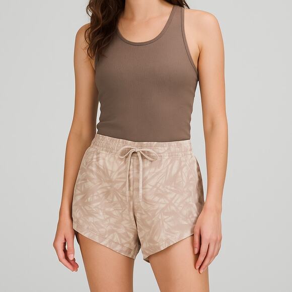 Lululemon Beige Palm Print Lined Shorts Size 12 - Picture 1 of 5